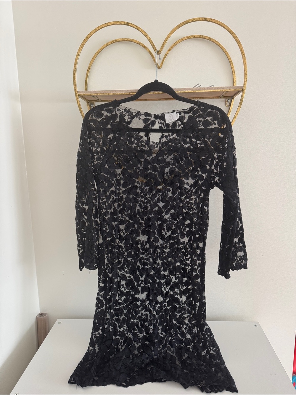 T Los Angeles Black Floral Lace 3/4 Long Sleeve Dress
